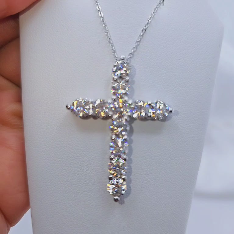 Round Full Diamond Cross Pendant Necklace