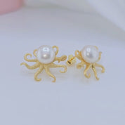 Octopus with Natural Pearl Stud Earrings