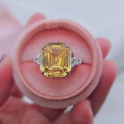 Yellow Sapphire Asscher Cut Three Stone Engagement Ring