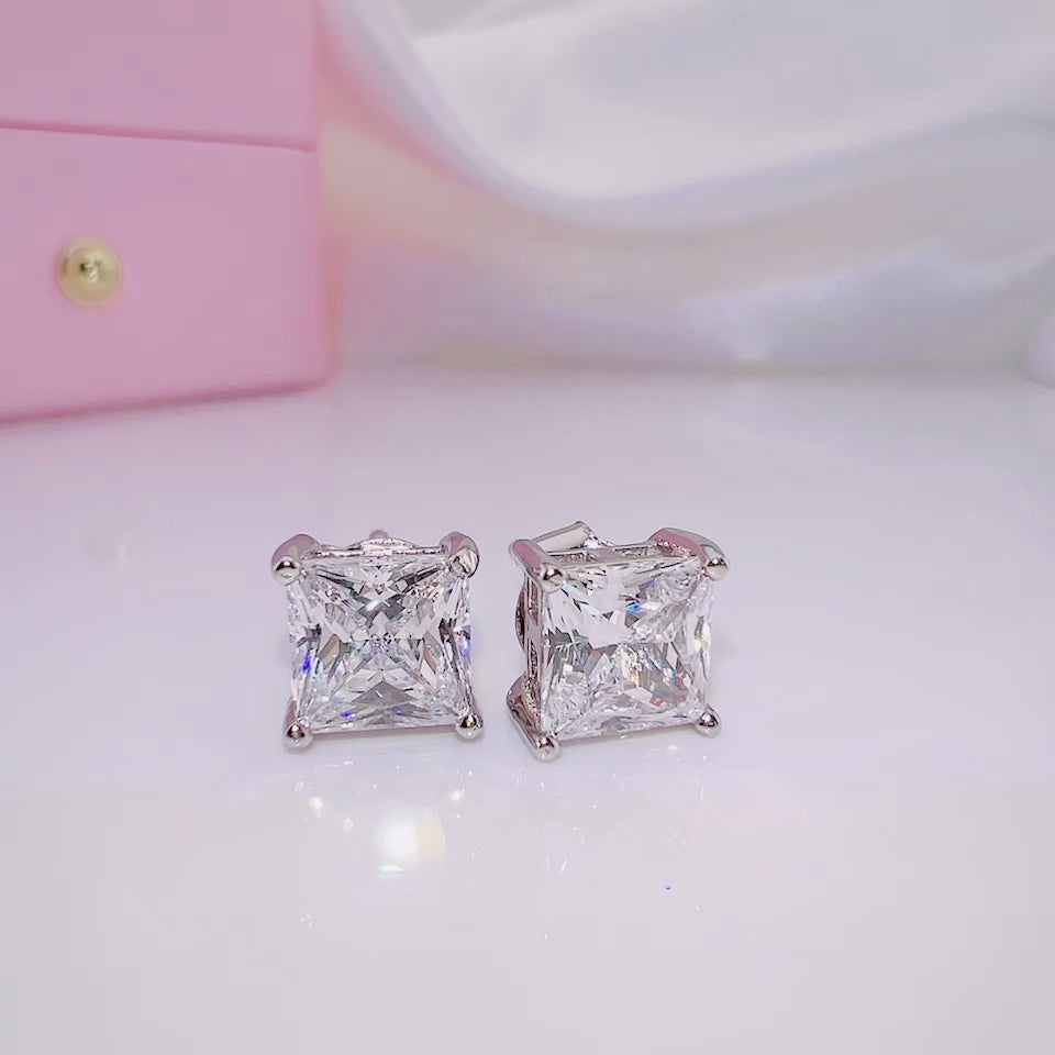 Diamond Princess Cut Shiny Earrings