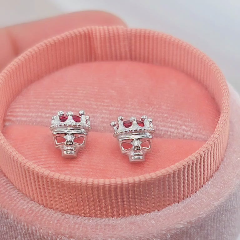 Rose Gold Crowned Skull Head Screw Stud Earrings