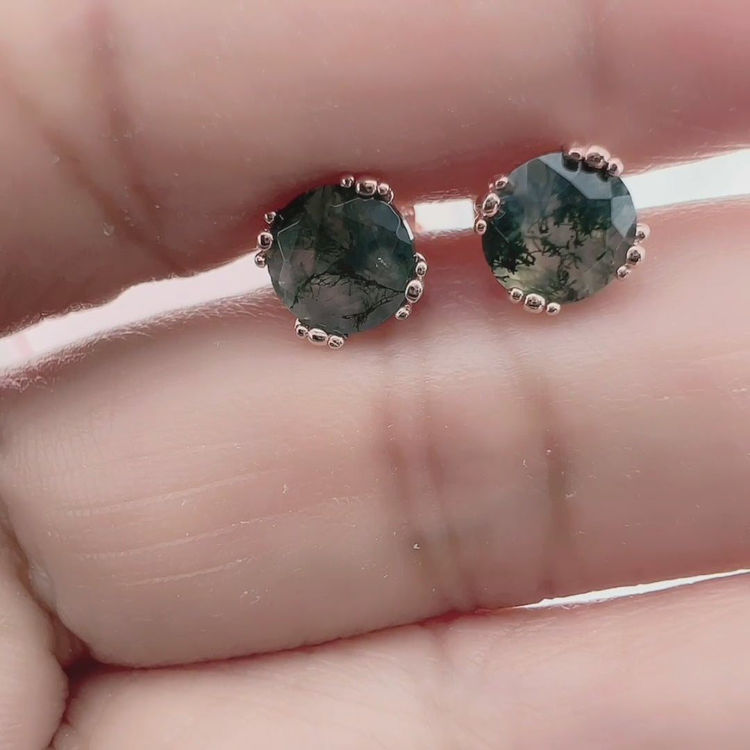 1.0 Ct 6mm Round Cut Moss Agate Claw Prongs Studs Earrings