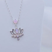 Pink Opal Lotus Flower Pendant Necklace