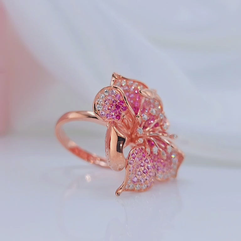 Lab Created Ruby & Sapphire Flower Blossom Ring