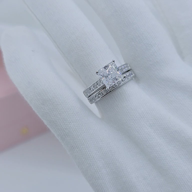 7mm Princess Cut Created Diamond Ring Set