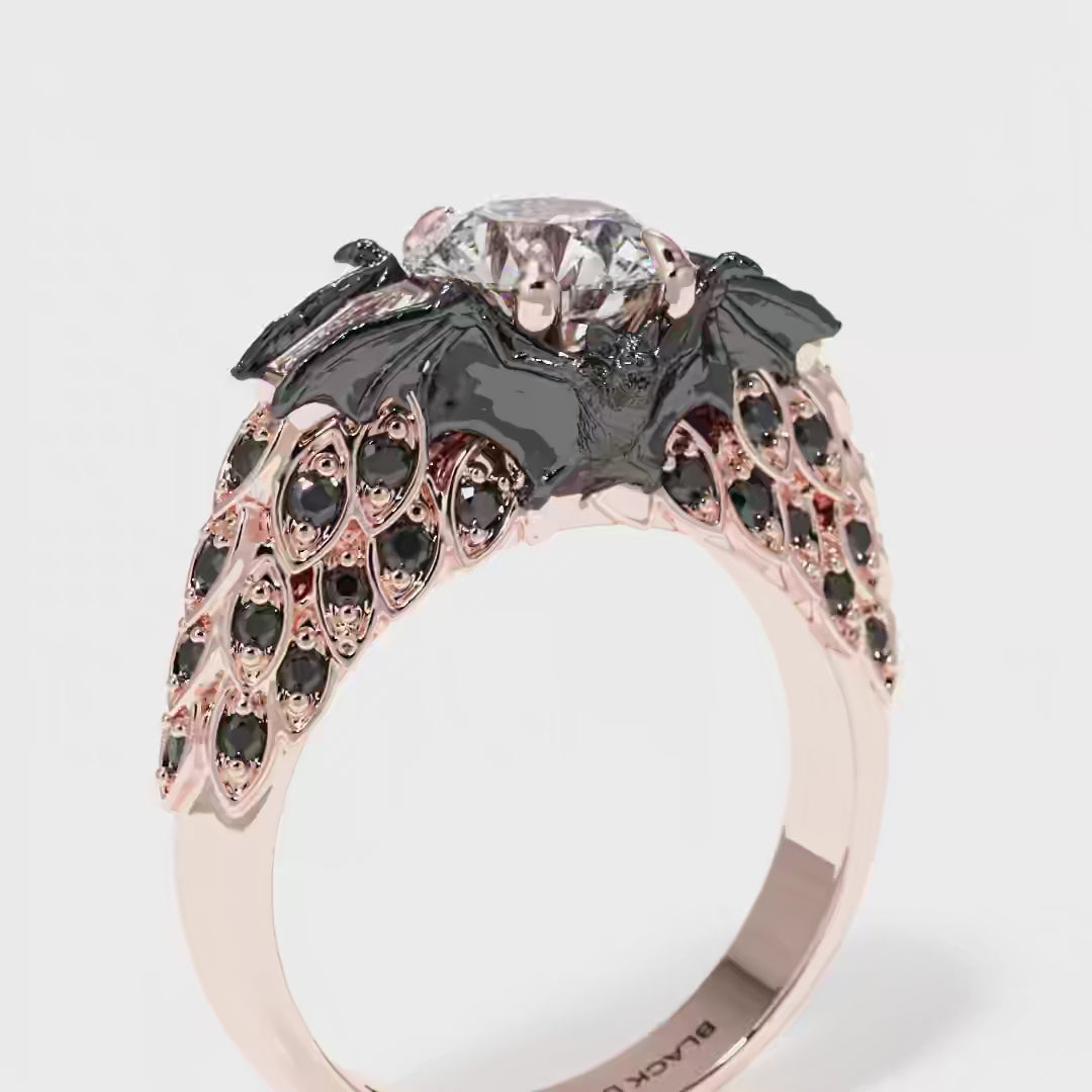 Bat's Kiss Promise Ring- 1.5 Ct Round and Coffin Cut Diamond Gothic Ring