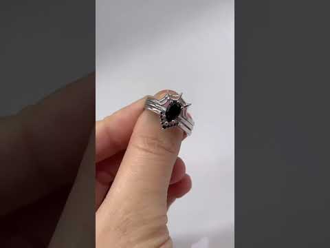 I Got You- 3pc Black Pear Cut Diamond Spider Web Promise Ring