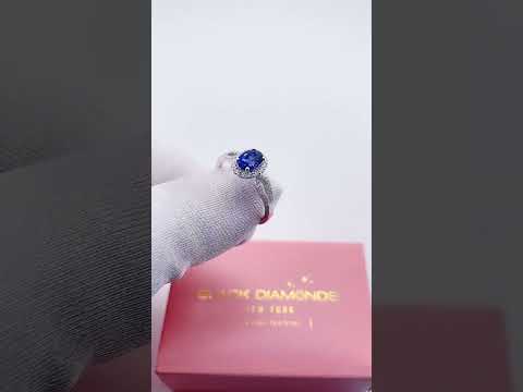 1.0 ct Blue Sapphire Oval Cut Halo Engagement Ring