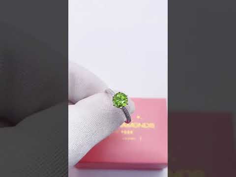 14K White Gold 1.4ct Peridot 0.14 Ct Natural Diamond Ring