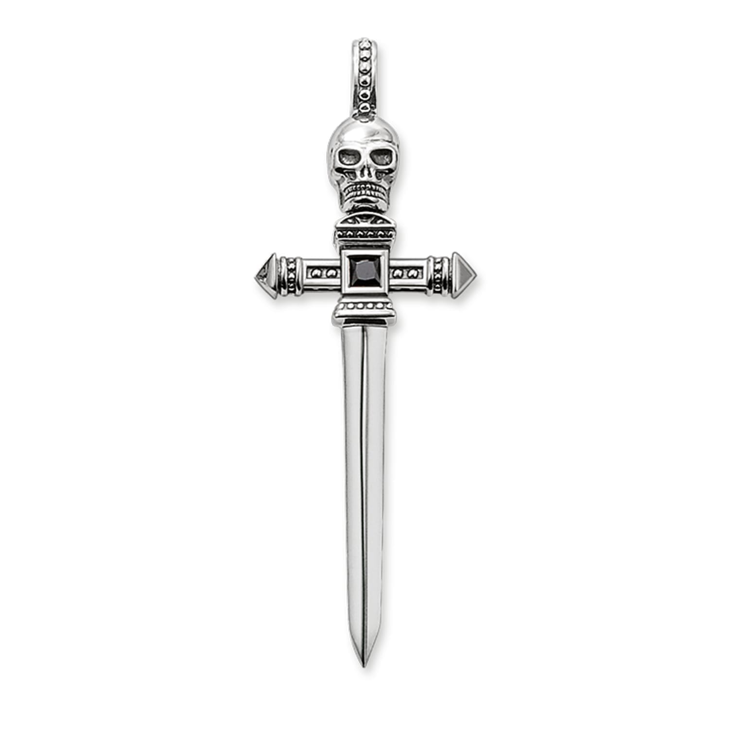 Punk Skull & Hammer Hilt Sword Pendant-Black Diamonds New York