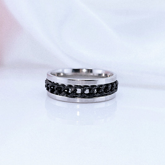 Titanium Stainless Steel Black Chain Spinner Ring - Black Diamonds New Ring-Black Diamonds New York