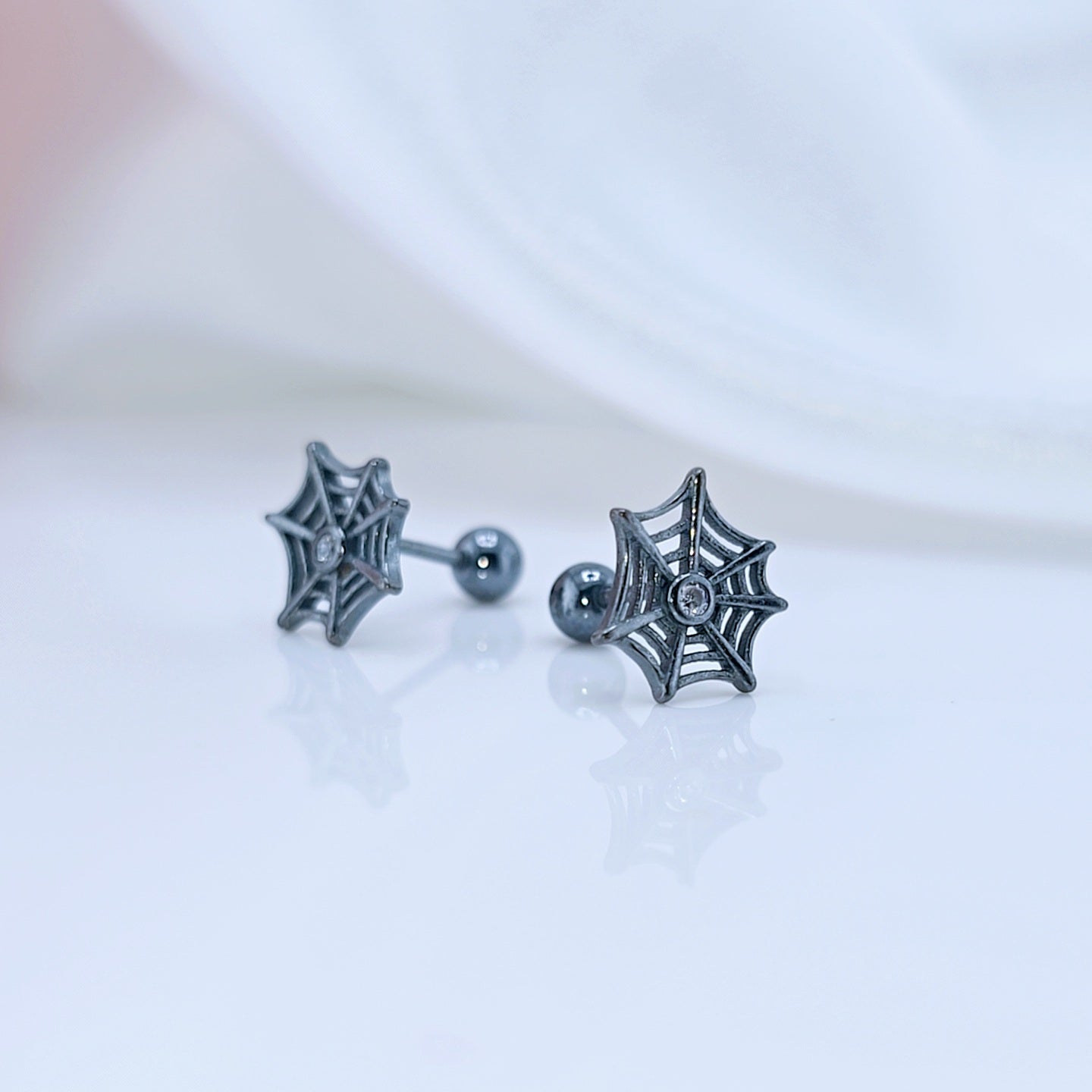 Black Spider Web Screw Stud Earrings-Black Diamonds New York