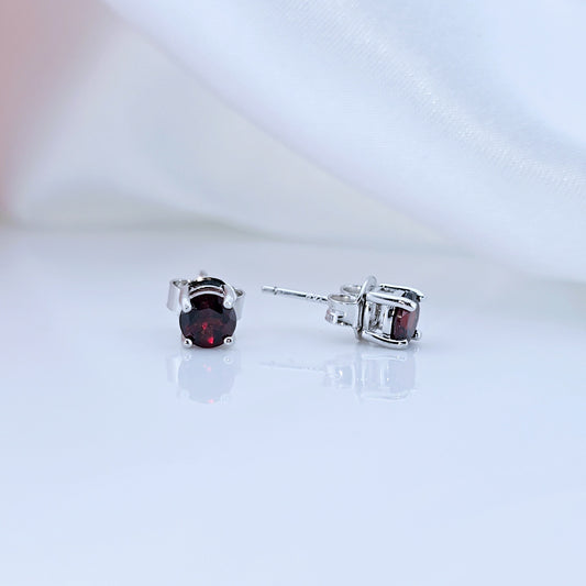 Round Natural Red Garnet Gemstone Stud Earrings-Black Diamonds New York