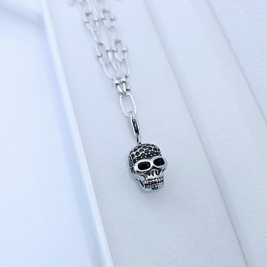 Punk Skull Diamond Paved Charm Necklace-Black Diamonds New York