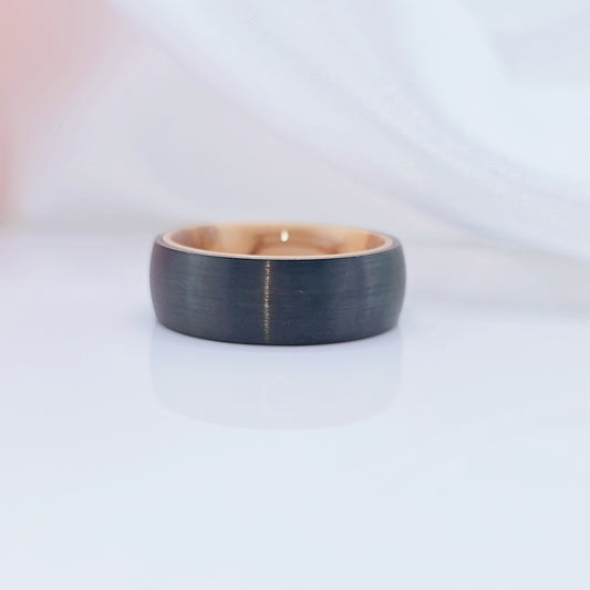 8mm Wooden Inlay & Black Surface Tungsten Carbide Ring-Black Diamonds New York