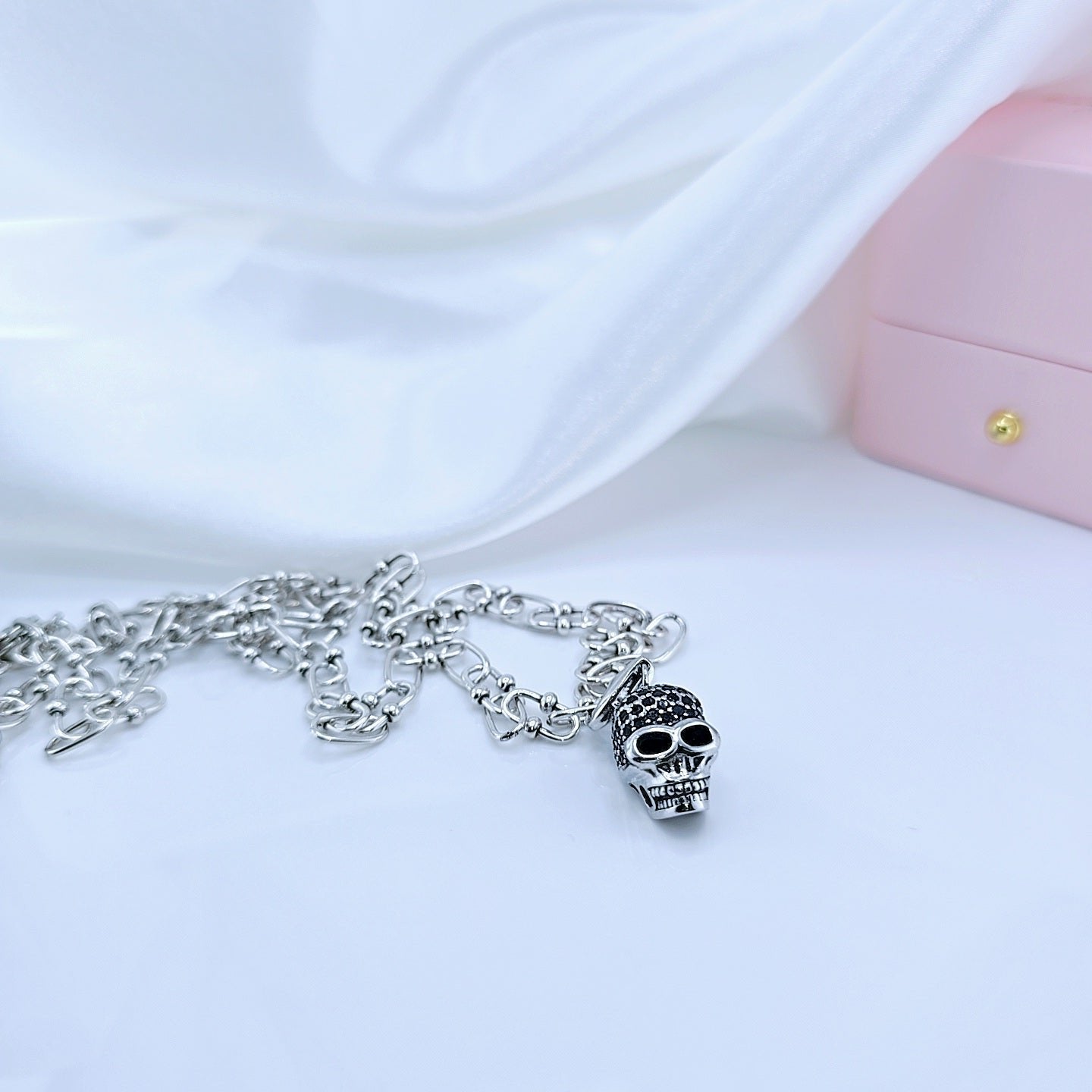 Punk Skull Diamond Paved Charm Necklace-Black Diamonds New York