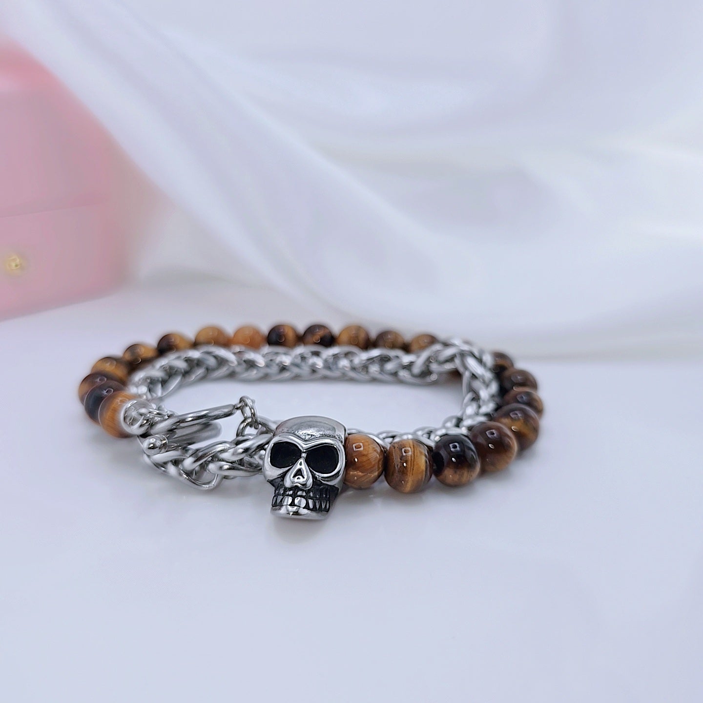 Gold Skull Bracelet Mens Cool Lava Stone Jewelry Black store Diamond Eyes