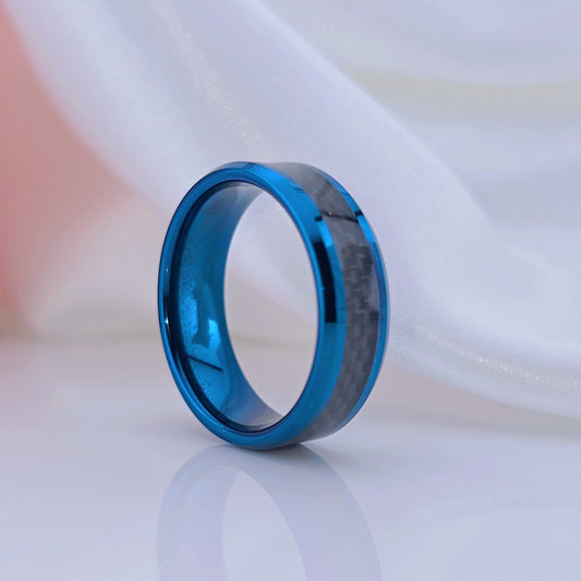 Blue With Black Carbon Fiber Tungsten Unisex Couple Wedding Bands-Black Diamonds New York