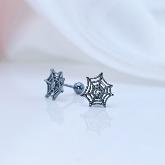 Black Spider Web Screw Stud Earrings-Black Diamonds New York