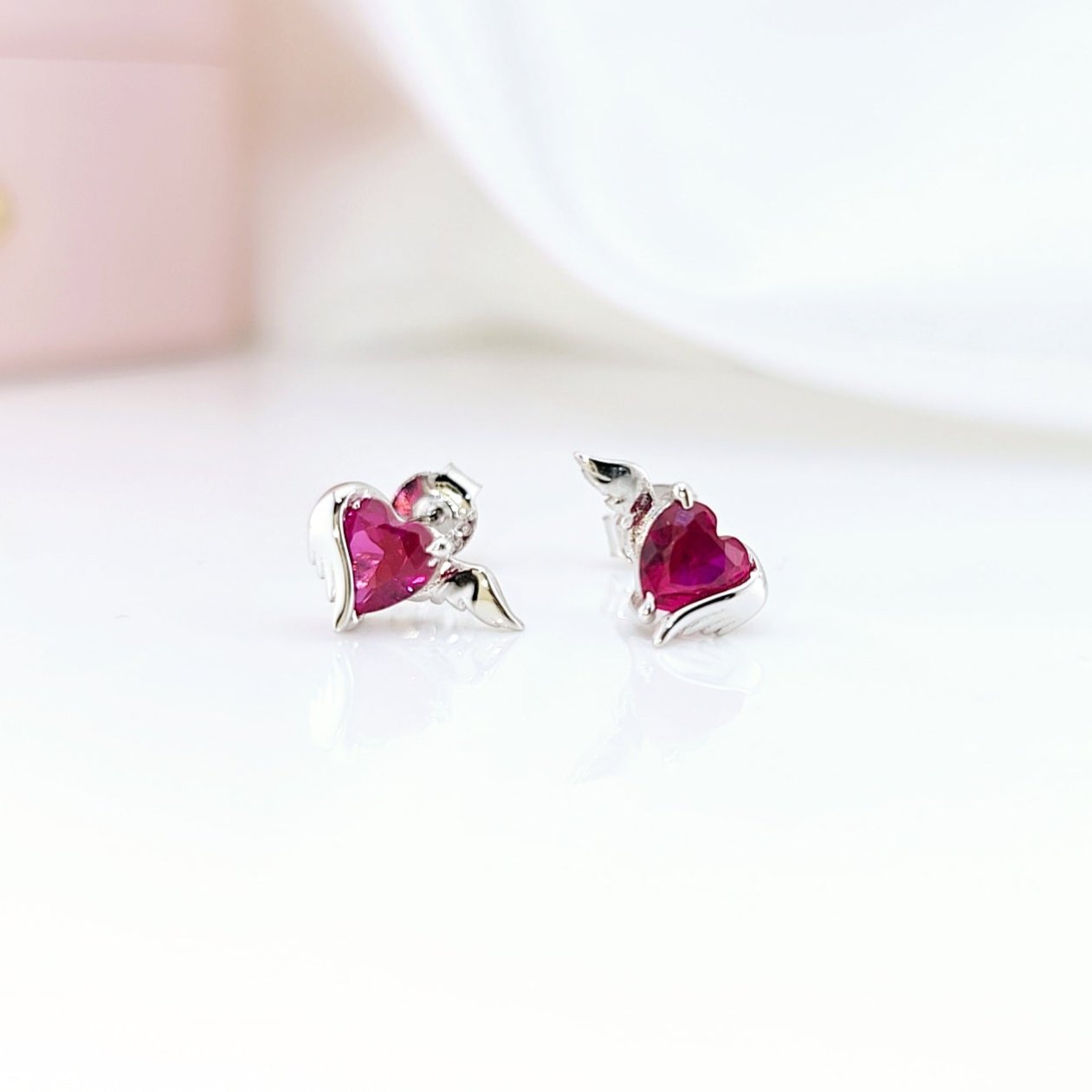 Angel & Devil Pink Heart Cut Diamond Stud Earrings-Black Diamonds New York