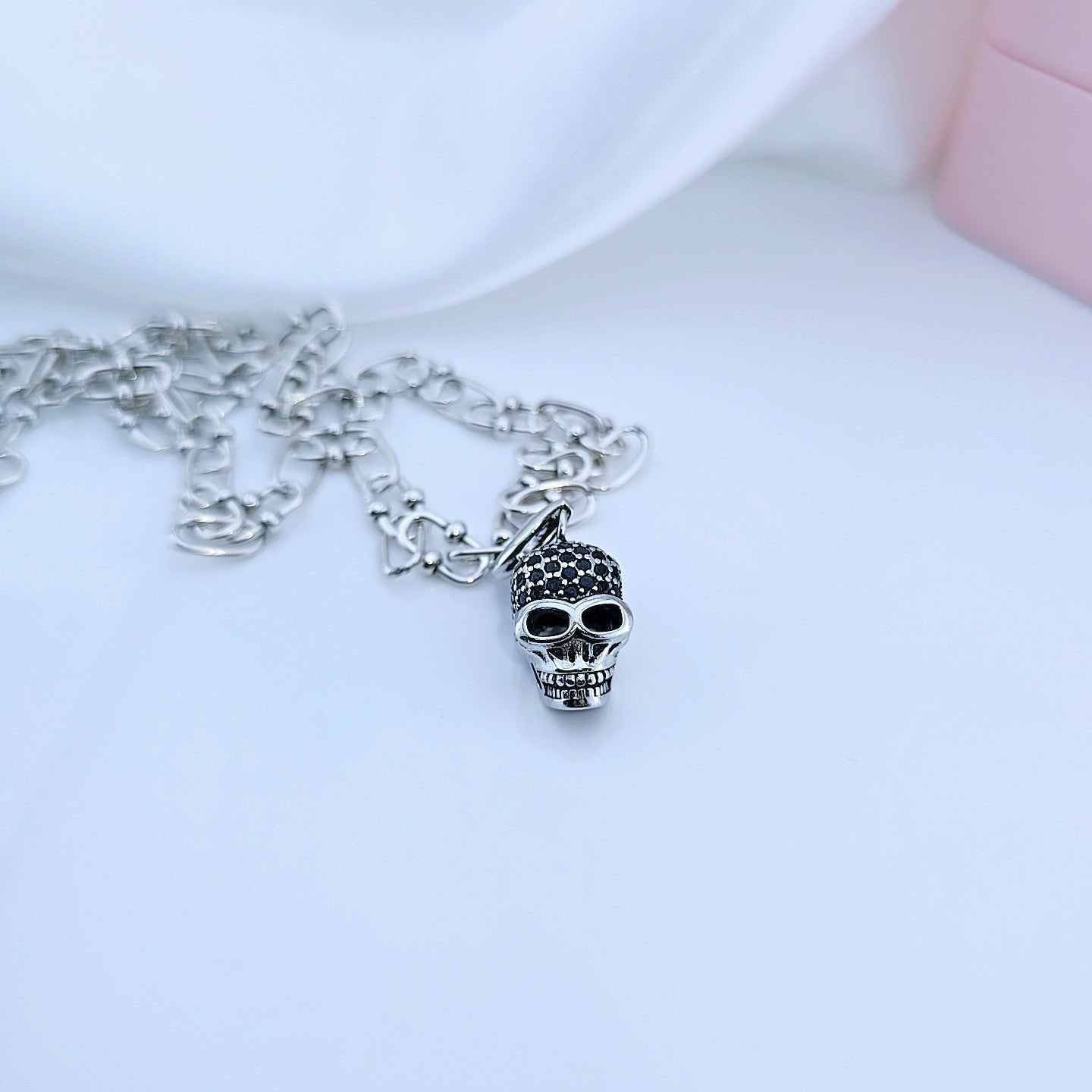 Punk Skull Diamond Paved Charm Necklace-Black Diamonds New York