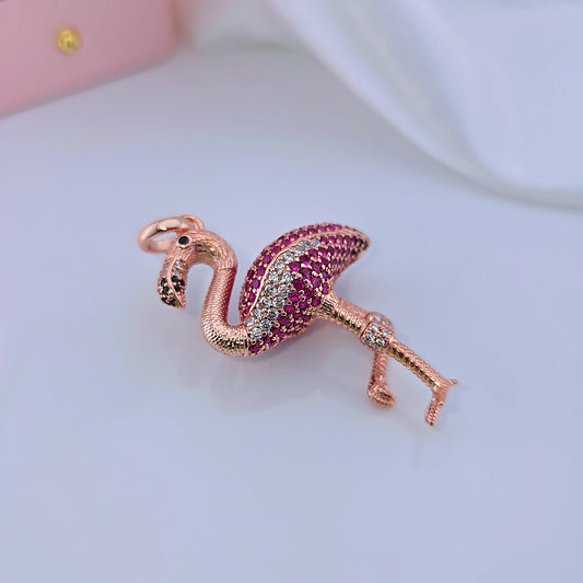 Unique Rose Gold Punk-Style Flamingo Pendant-Black Diamonds New York