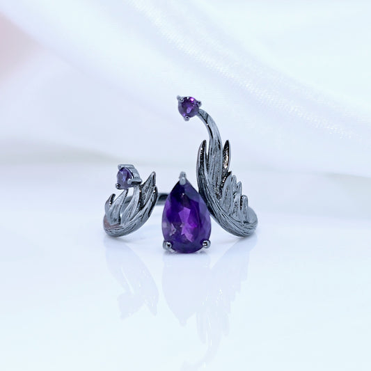 1.43Ct Adjustable Angel's Wing Natural Amethyst Gemstone-Black Diamonds New York