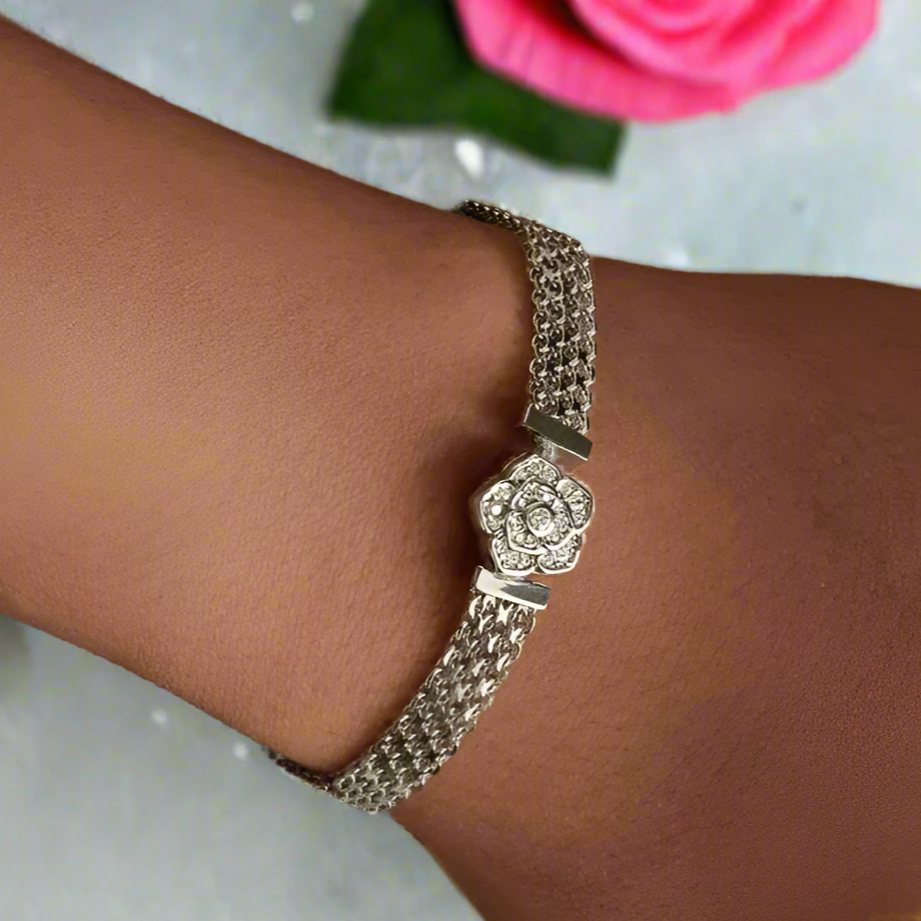 Rose Flower Flat Bracelet with Diamond-Black Diamonds New York