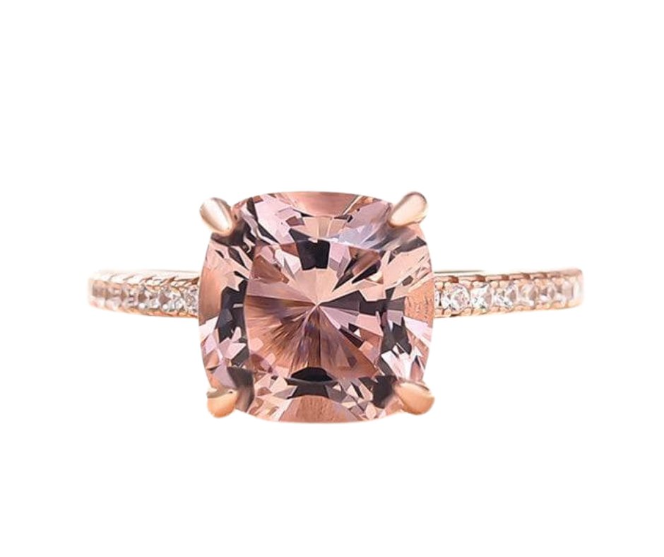 Rose Gold Cushion Cut Morganite Peachy Pink Stone Engagement Ring-Black Diamonds New York