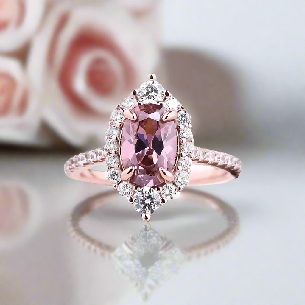 Rose Gold Morganite Oval Cut Engagement Ring-Black Diamonds New York