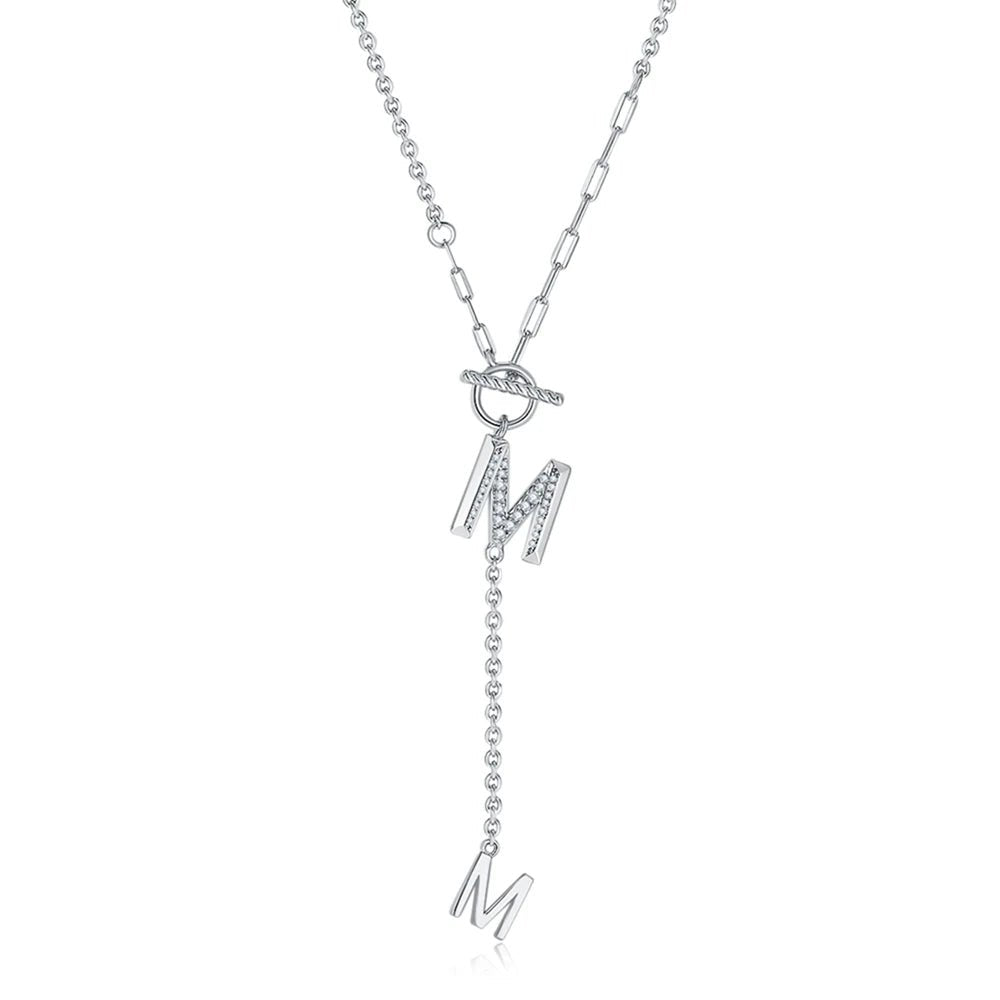 Round Cut Diamond Letter M Pendant Necklace-Black Diamonds New York