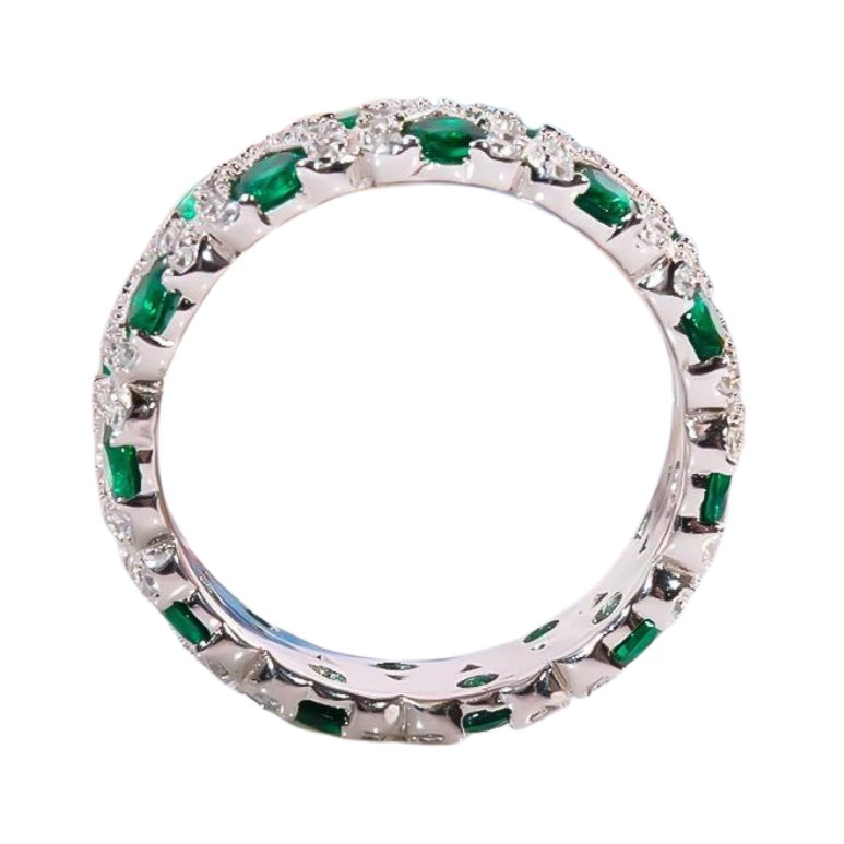 Round Cut Lab Emerald Wedding Band-Black Diamonds New York