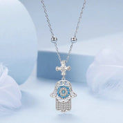 Round Diamond Hamsa Pendant Necklace with Cross-Black Diamonds New York