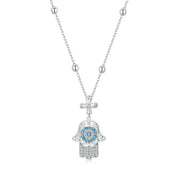 Round Diamond Hamsa Pendant Necklace with Cross-Black Diamonds New York