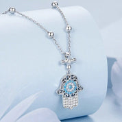 Round Diamond Hamsa Pendant Necklace with Cross-Black Diamonds New York