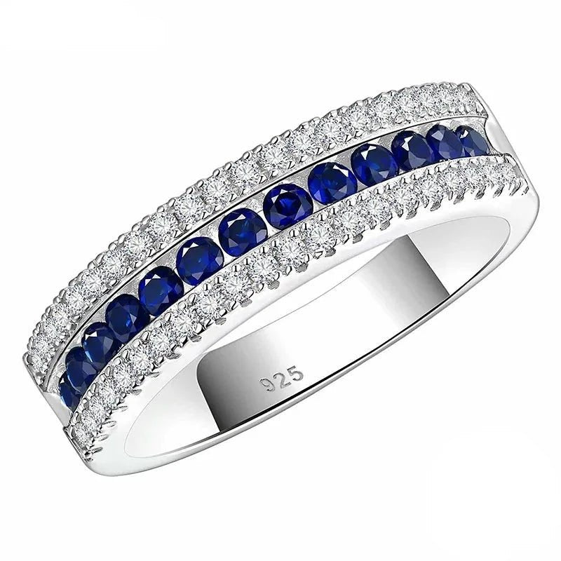 Round Sapphire Half Eternity Wedding Band with Diamond-Black Diamonds New York