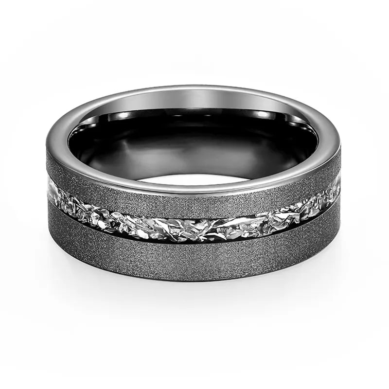 Sanded 8mm Black Tungsten Wedding Band-Black Diamonds New York