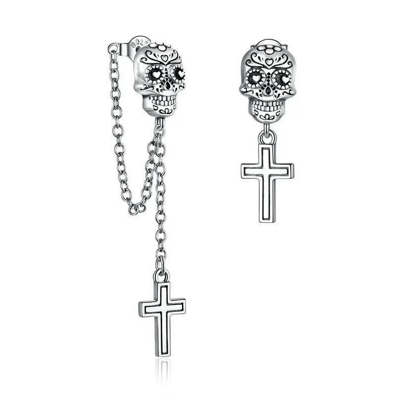 Simple Punk Skull & Skeleton Stud Earrings-Black Diamonds New York