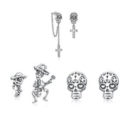 Simple Punk Skull & Skeleton Stud Earrings-Black Diamonds New York