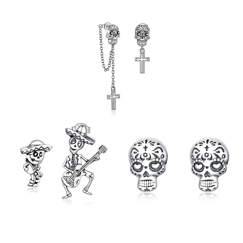 Simple Punk Skull & Skeleton Stud Earrings-Black Diamonds New York