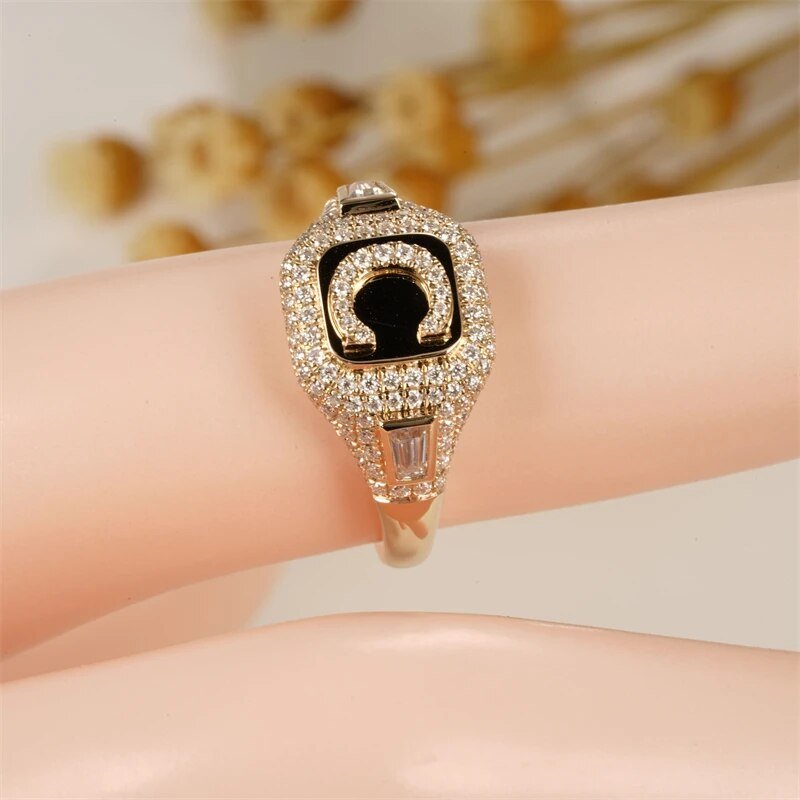 Solid 14k Yellow Gold C Letter Diamond Women's Engagement Ring-Black Diamonds New York