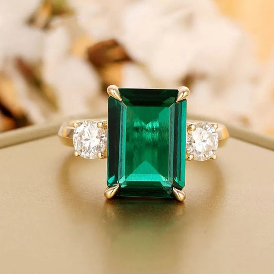 Solid 14k Yellow Gold Emerald Cut Engagement Ring with Diamond-Black Diamonds New York