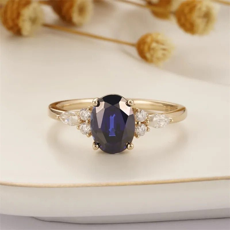 Solid 18k Yellow Gold 2.0 Ctw Oval Sapphire Engagement Ring-Black Diamonds New York