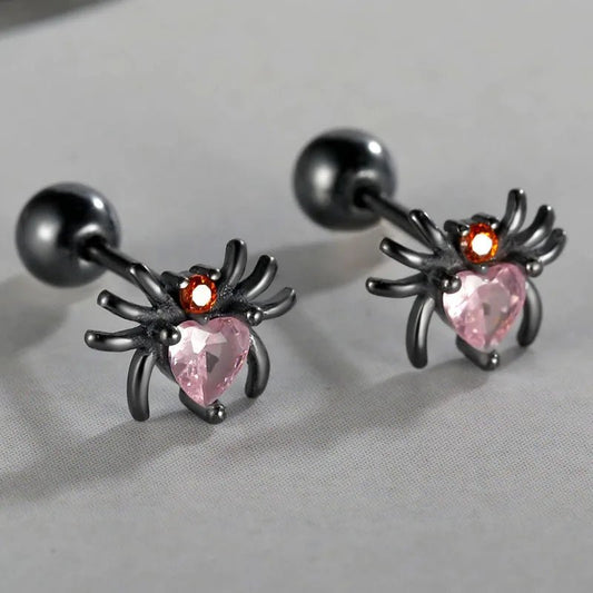 Spider Stud Earrings with Pink Heart Diamond-Black Diamonds New York