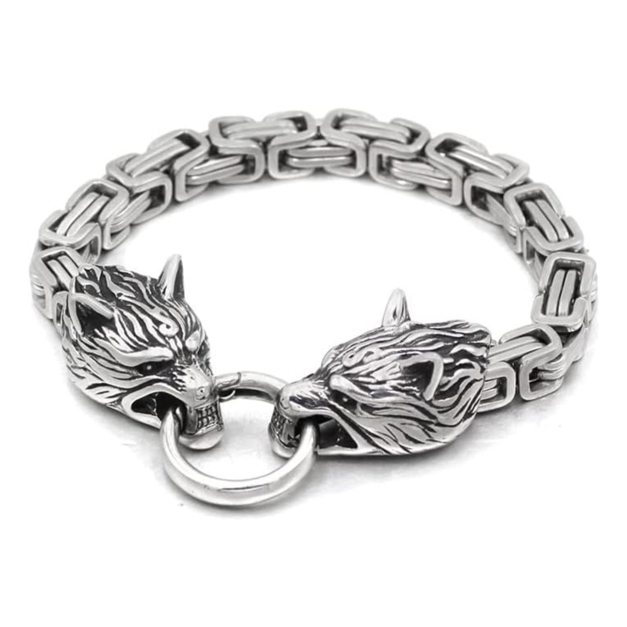 Stainless Steel Viking Wolf Head Men's Bracelet-Black Diamonds New York