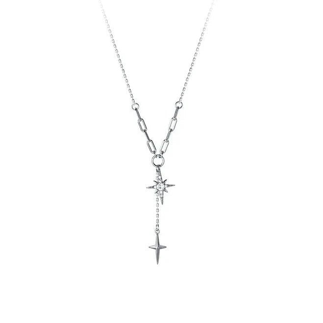 Star Cross Necklace with Round Diamond-Black Diamonds New York