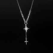 Star Cross Necklace with Round Diamond-Black Diamonds New York