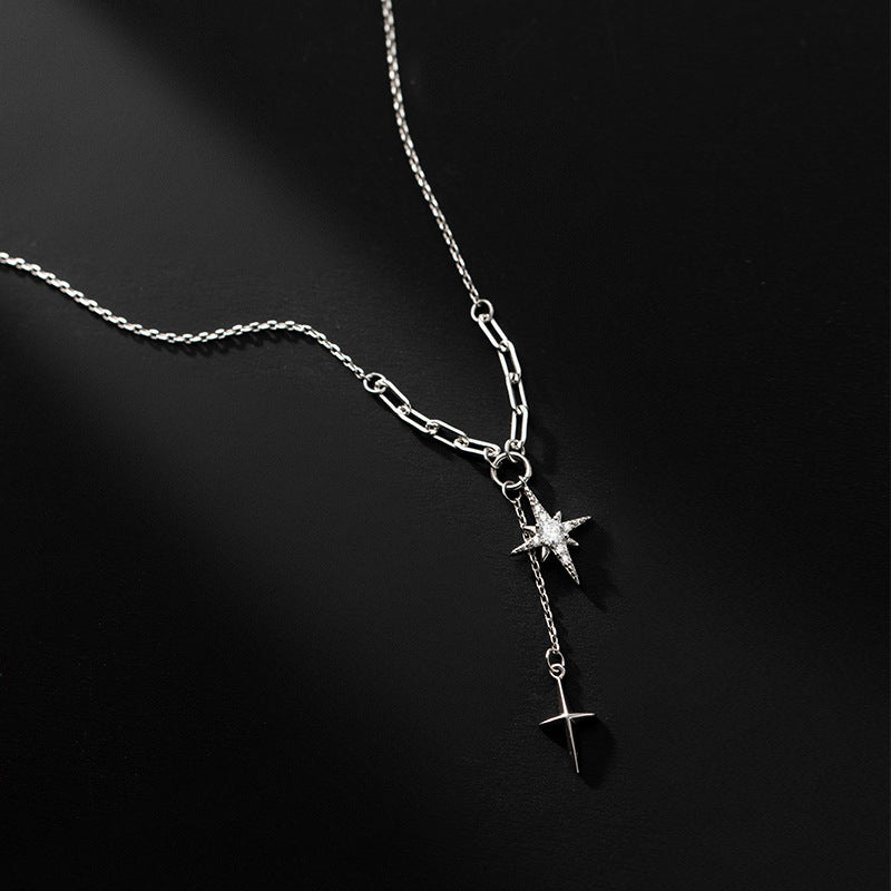 Star Cross Necklace with Round Diamond-Black Diamonds New York