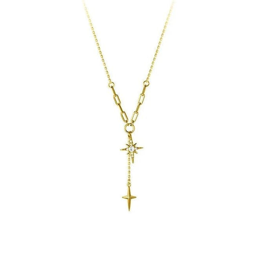 Star Cross Necklace with Round Diamond-Black Diamonds New York