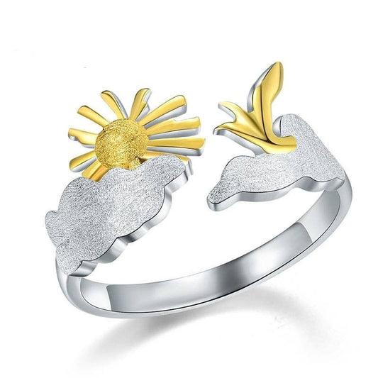 Sunrise & Bird Moment Adjustable Ring-Black Diamonds New York